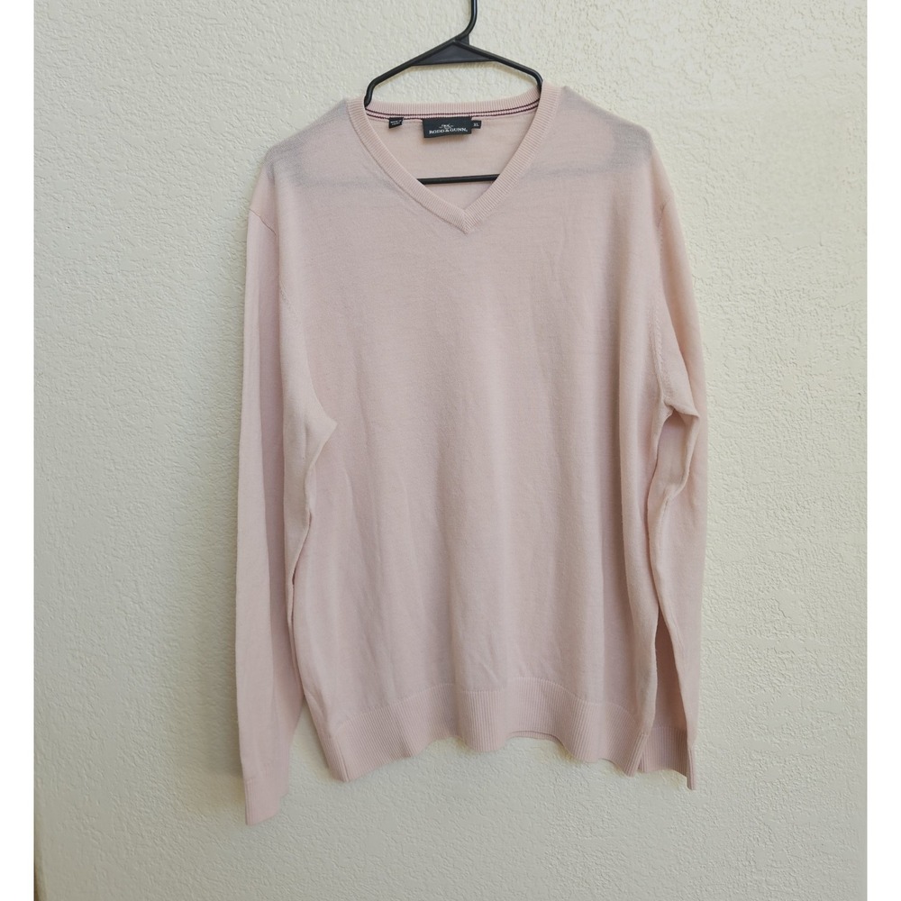 Rodd & Gunn 100% Extra Fine Merino Wool V-Neck Salmon Pink Light Sweater Mens XL